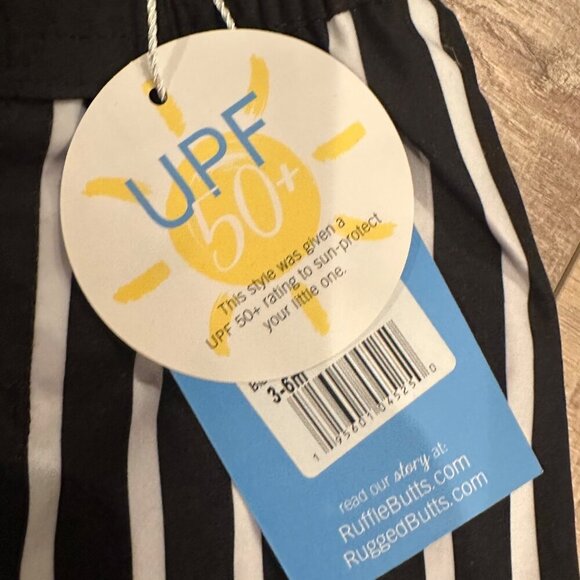 RUFFLE BUTTS BOYS BLACK STRIPED SWIM TRUNK SHORTS NEW 3-6 MONTHS - Picture 2 of 6